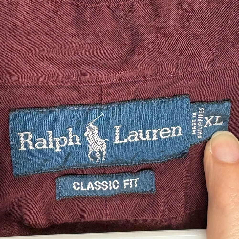Vintage 90s Polo Ralph Lauren Men's Burgundy Button-Up Shirt size XL 100% cotton - Picture 2 of 11